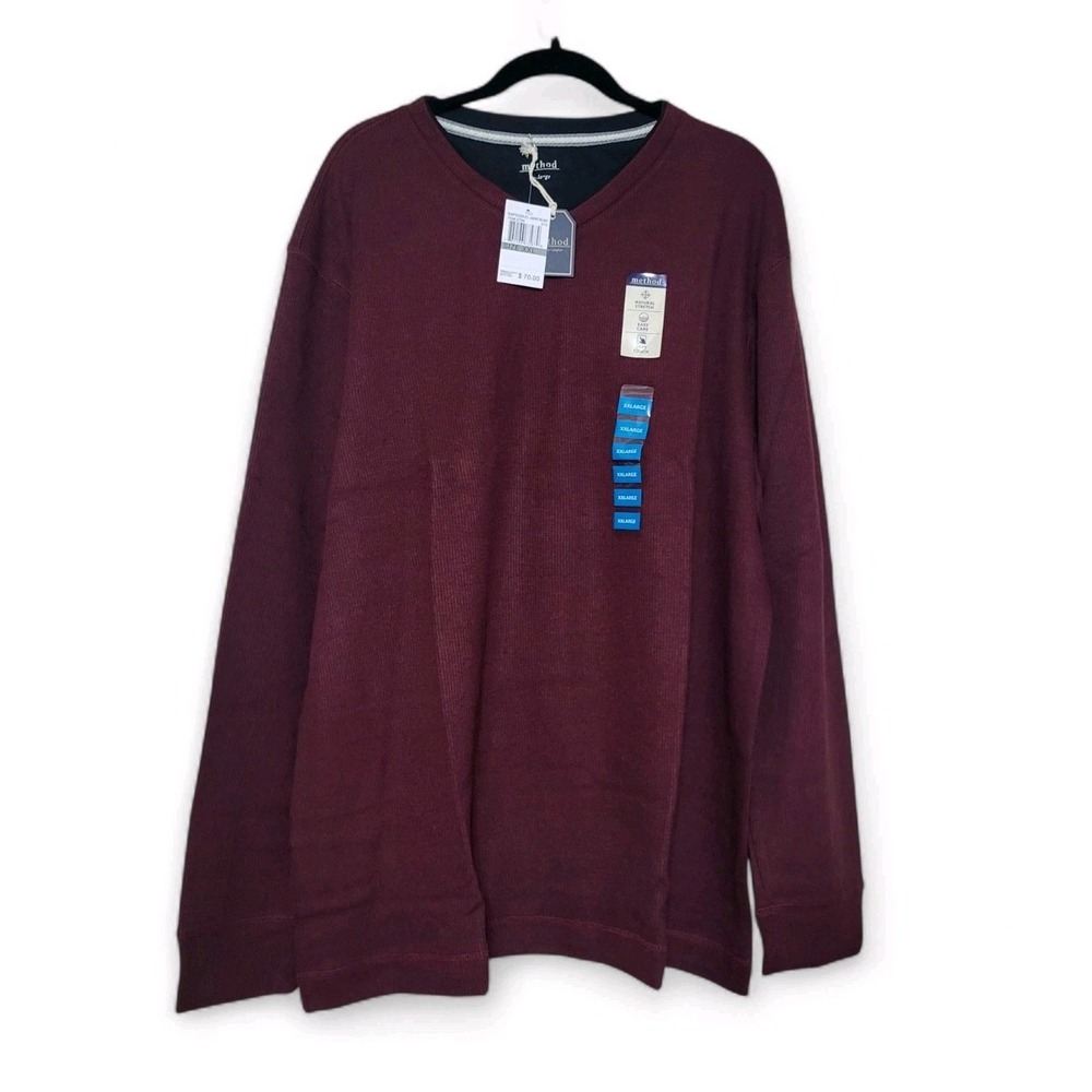 Method Mens Long Sleeve Ribbed‎ Knit Lightweight Sweater Cabernet XXL New